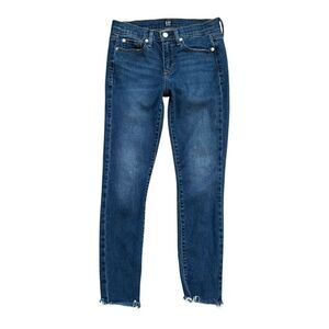 Gap 1969 True Skinny Jeans 27P Petite Blue Raw Hem Mid Rise Stretch Ankle